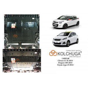Защита Peugeot 108 2014- V-1,0 двигатель, КПП, абсорбер - Премиум - Kolchuga Защита Peugeot 108 2014- V-1,0 двигатель, КПП, абсорбер - Премиум - Kolchuga