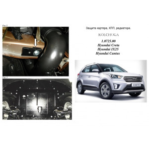 Защита Hyundai Creta/IX25/Cantus 2014- V-1.6MPi двигатель, КПП, радиатор - Kolchuga
