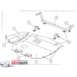 Защита Audi A6 C4 1994-1997 V-1,8;2,8;4,2i (кроме V-2,0;2,5 D) защита АКПП, МКПП (1.9355) двигатель и КПП - Кольчуга