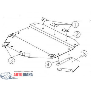 Защита Audi A6 C5 1997-2004 V-1,8T; 1,8; 1,8D; 2.4; 2.8; 2.5D защита АКПП (1.9354), МКПП (1.9359), типтроник (1.9360) двигатель и КПП - Кольчуга